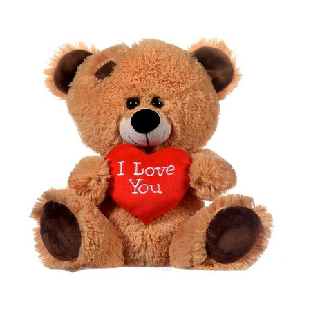 Pluche knuffel Valentijn I Love You bruin beertje 27 cm