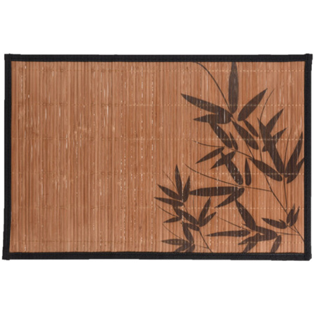 Rectangular placemat 30 x 45 cm bamboo brown with black bamboo print 3 