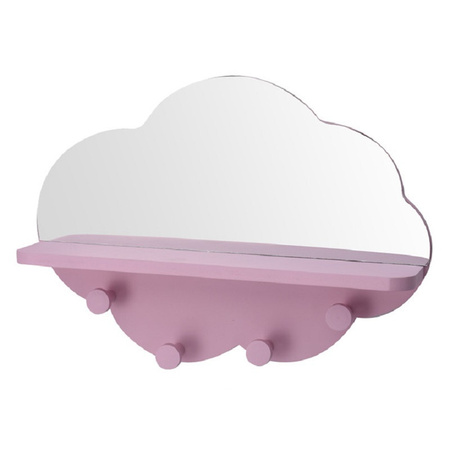 Roze kapstok met spiegel wolk vorm 39 cm kinderkamer accessoires