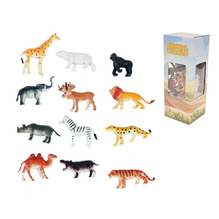 Safari animals toys - 12x pieces - plastic - 6 cm