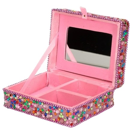 Pink jewellery box with glitters 8 x 10 cm