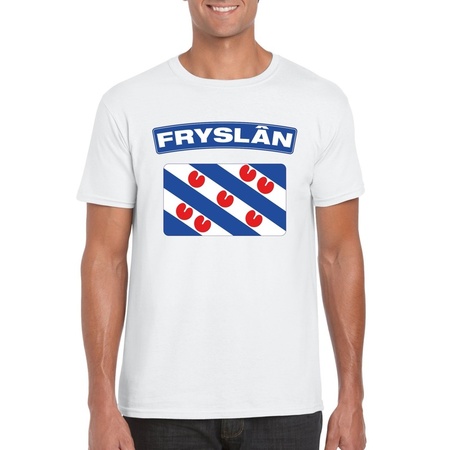 T-shirt met Friese vlag wit heren