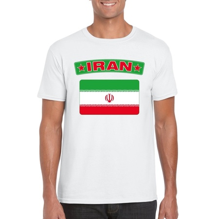T-shirt met Iraanse vlag wit heren