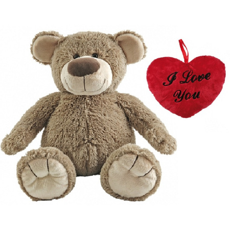 Valentijn Love cadeau set - Knuffelbeer met rood Love you hartje 10 cm