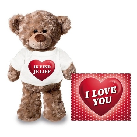 Pluche ik vind je lief teddybear with Valentines postcard 