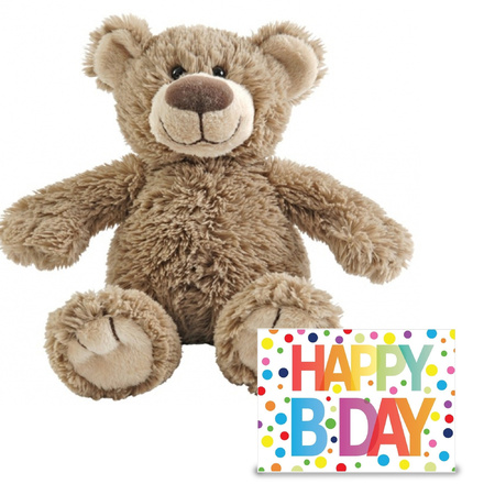 Verjaardag cadeau knuffelbeer 40 cm met XL Happy Birthday wenskaart