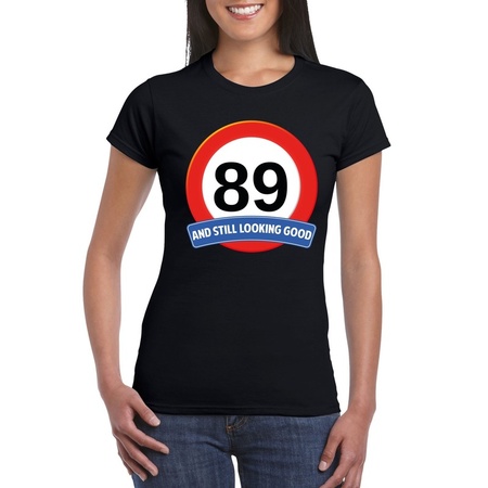Verkeersbord 89 jaar t-shirt zwart dames