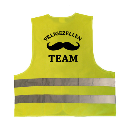Bachelor party men safety vest package - 1x Ik ben de Lul orange + 5x Vrijgezellen team yellow 
