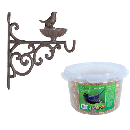 Wall bird feeder/drinker with hook cast iron 19 cm including bird food