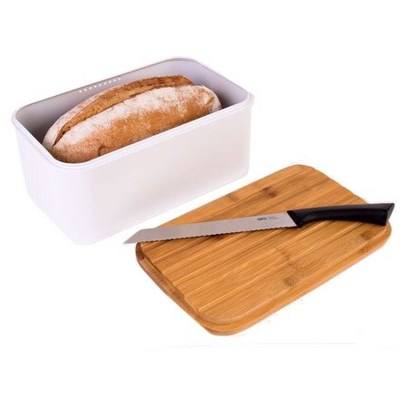 White bread bin with cutting board lid 31 x 18 x 12 cm