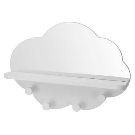 Witte kapstok met spiegel wolk vorm 39 cm kinderkamer accessoires