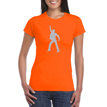 Zilveren disco t-shirt / kleding oranje voor dames