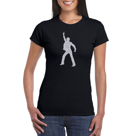 Zilveren disco t-shirt / kleding zwart voor dames