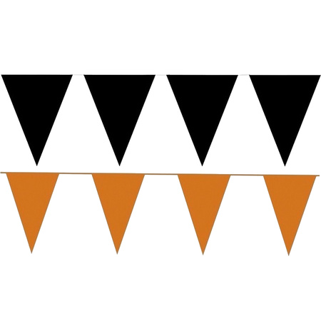 Zwart/oranje feestversiering puntvlaggetjes pakket 40 meter