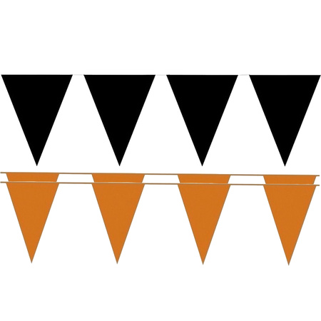 Zwart/oranje feestversiering puntvlaggetjes pakket 60 meter