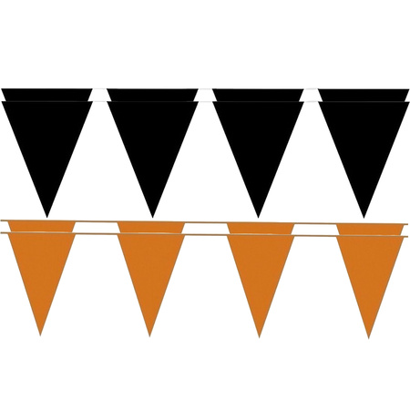 Zwart/Oranje feestversiering puntvlaggetjes pakket 80 meter