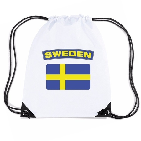 Zweden nylon rugzak wit met Zweedse vlag
